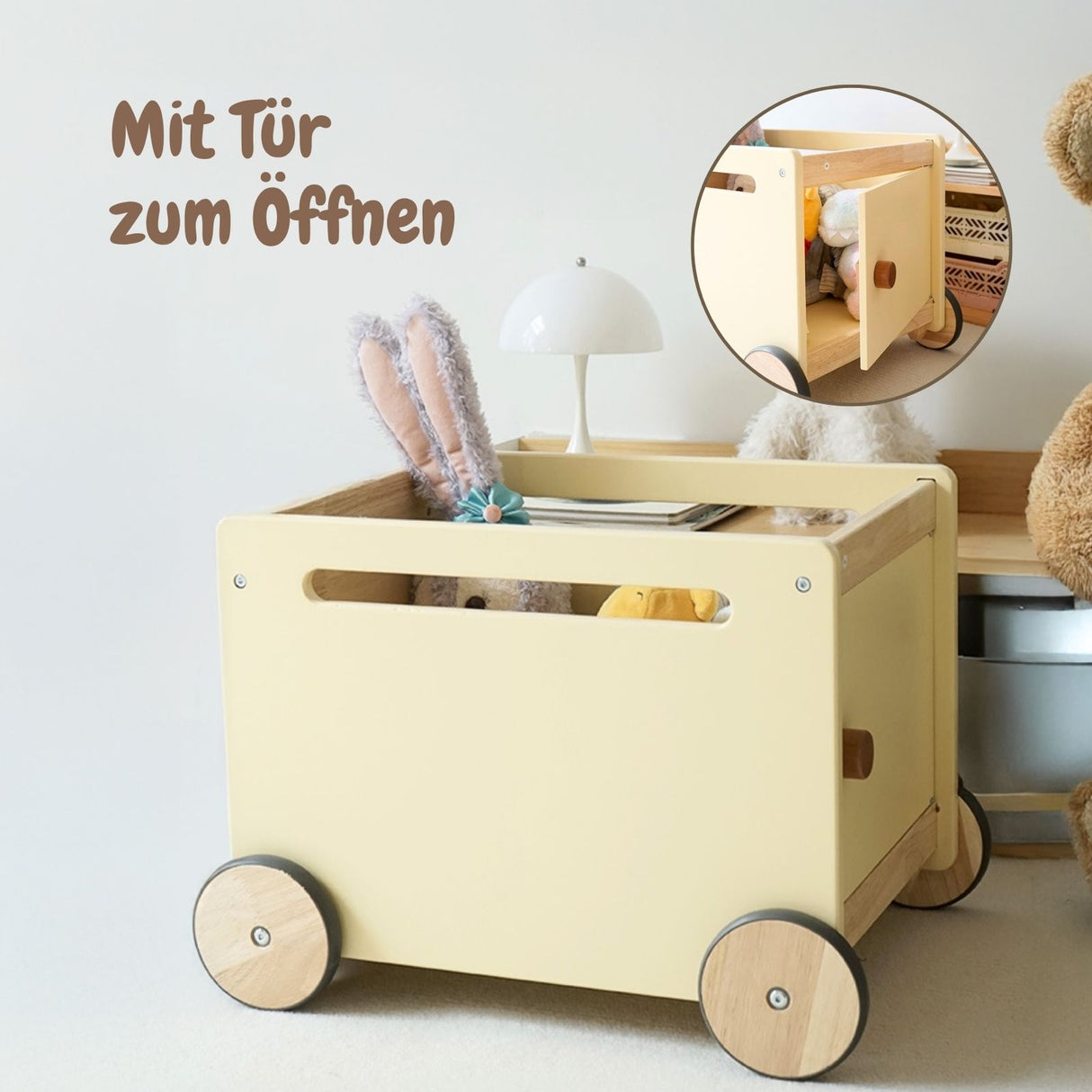 3er-Set Holz-Spielzeugkiste auf Rollen Spielzeugtruhe Bücherkiste