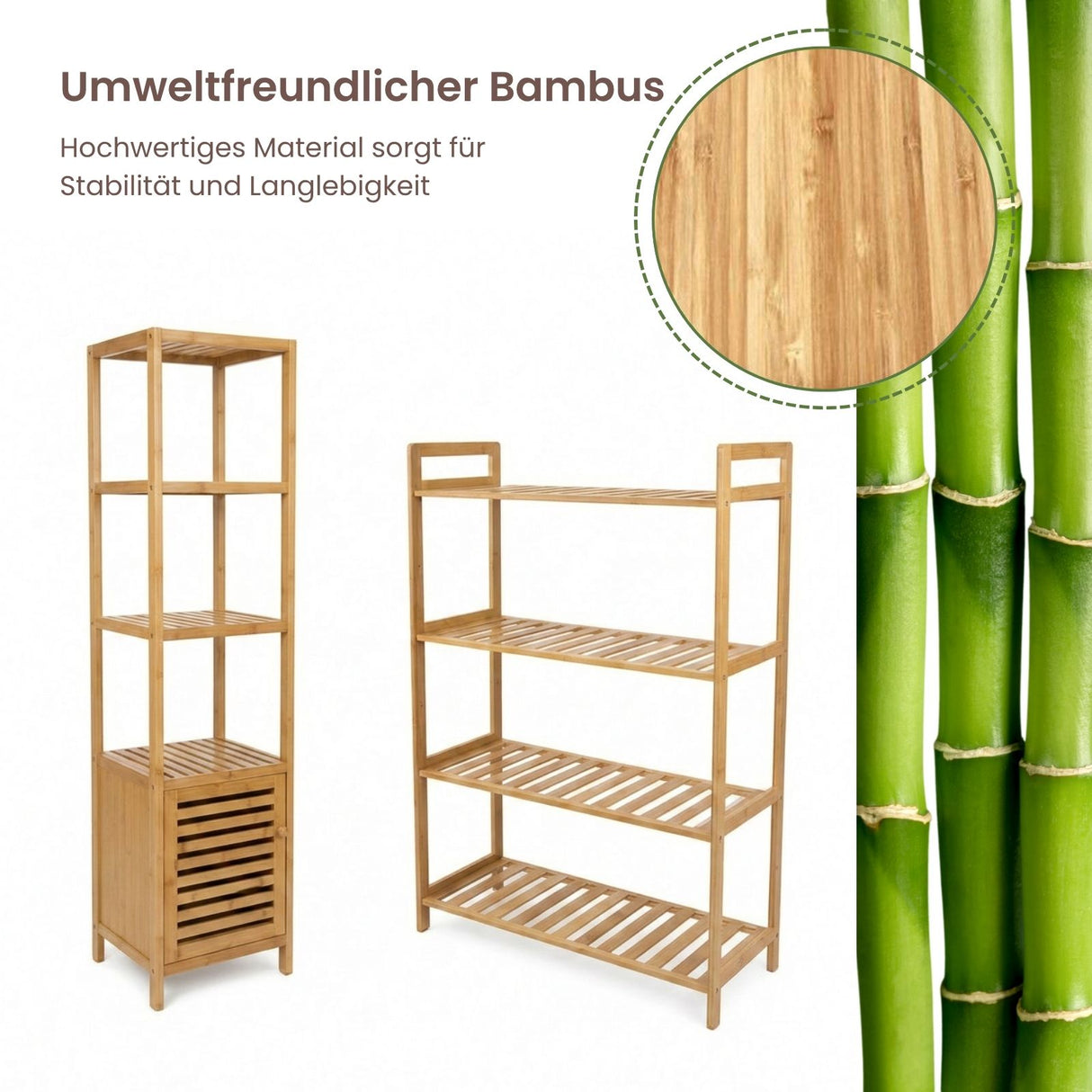 Bambus-Möbel-Set Badregal mit Schrank und Standregal