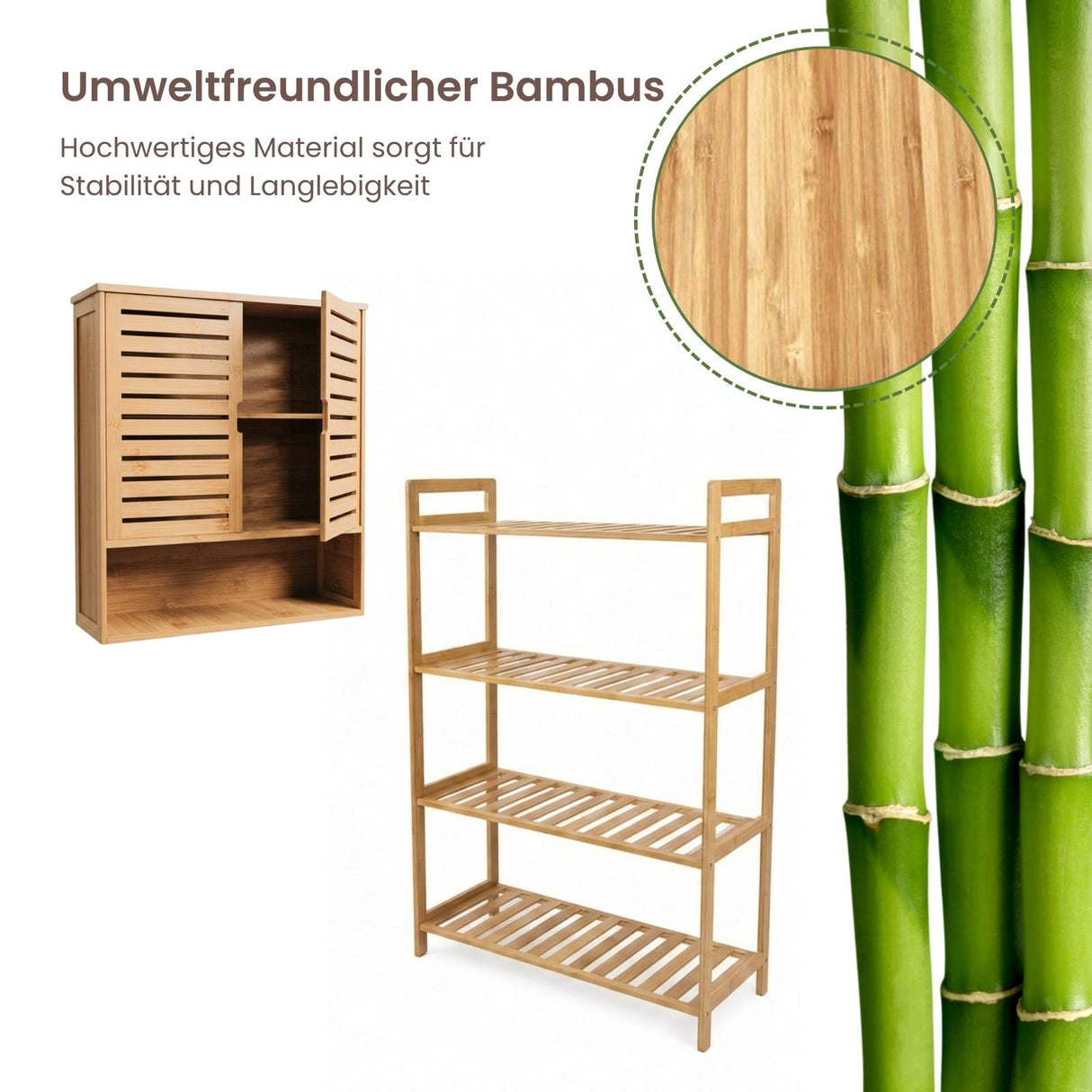 Bambus-Möbel-Set Standregal und Hängeschrank