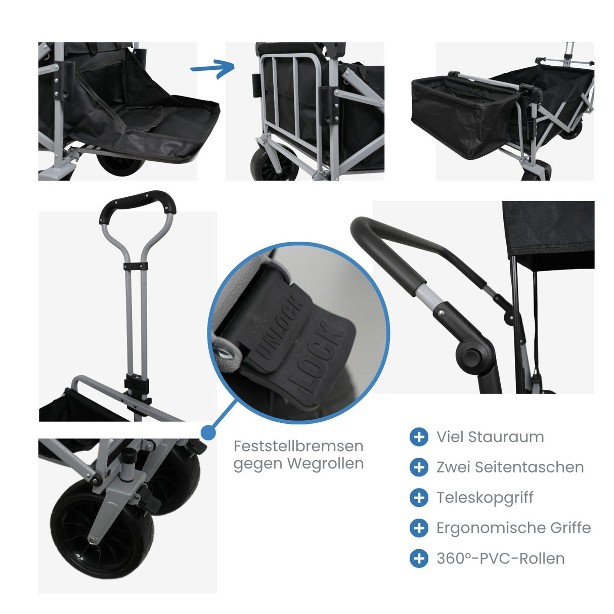 Bollerwagen mit Aufbewahrungstaschen Leiterwagen mit Zusatztaschen