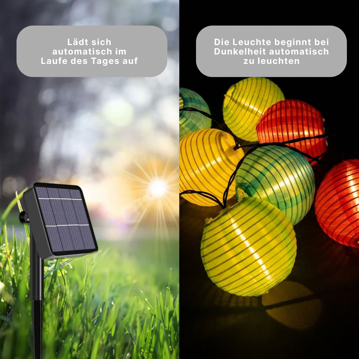LED-Solar-Gartenbeleuchtung 6.5m Outdoorleuchte Lampion-Dekoleuchte