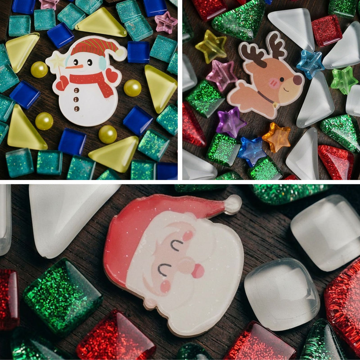 3er-Set DIY-Mosaik-Untersetzer Weihnachtsmann Schneemann Rentier Bastelset