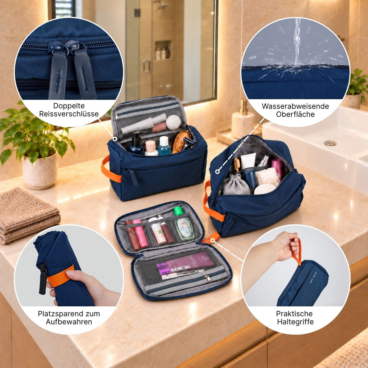 3-tlg. Necessaire-Set Kosmetiktasche Kulturbeutel Toilettentasche