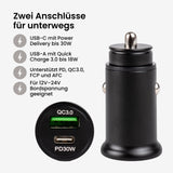 Car Charger USB-C USB-A KFZ-Ladegerät Auto-USB-Adapter Auto-Ladegerät