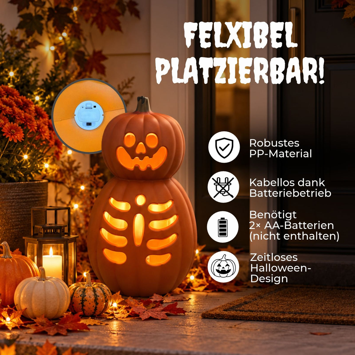 Halloween Kürbis mit LED Leuchtkürbis Partydekoration Halloweendeko