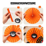 9-tlg. Set Halloween Dekofächer Papierrosetten Papierfächer Wabenfächer