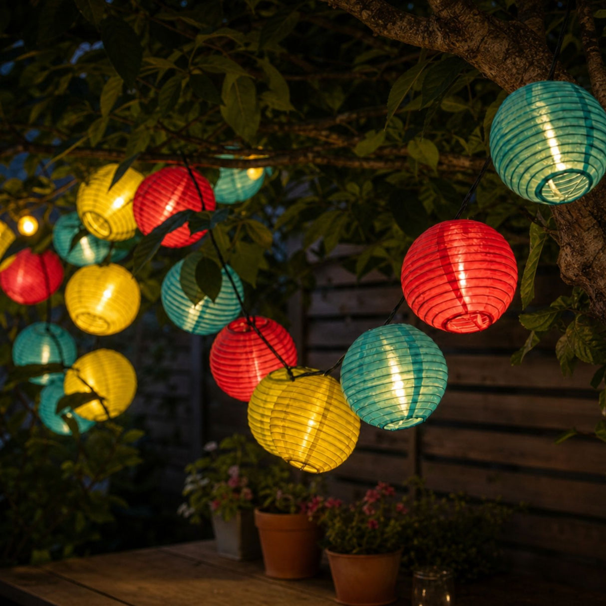 6.5m Solar Lampion-Lichterkette LED-Lichterkette Leucht-Girlande bunt