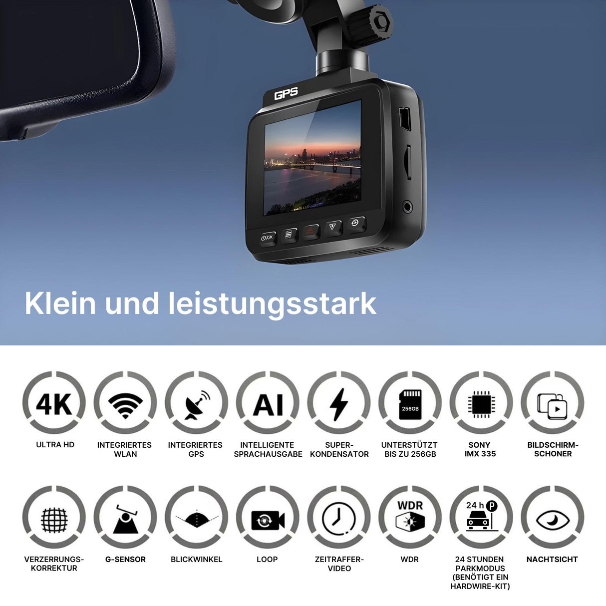 4K Dual-Dashcam Onboard-Kamera Autofront-Kamera Nachtsichtkamera Auto