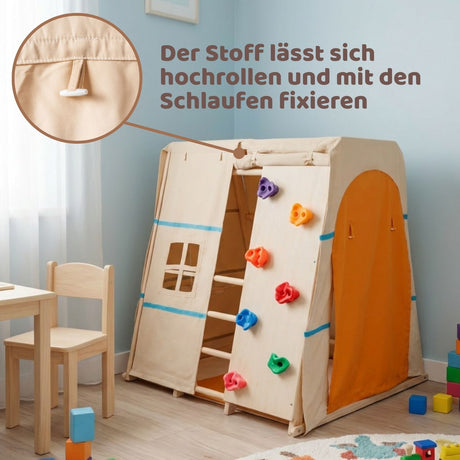 Holz-Klettergerüst mit Schaukel und Rutsche Kletterturm Spielzelt