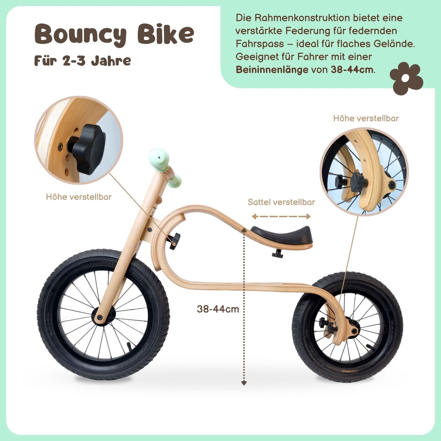 Baby Balance Bike 3 in 1 Lauflernrad Laufrad Kinderfahrrad aus Holz –