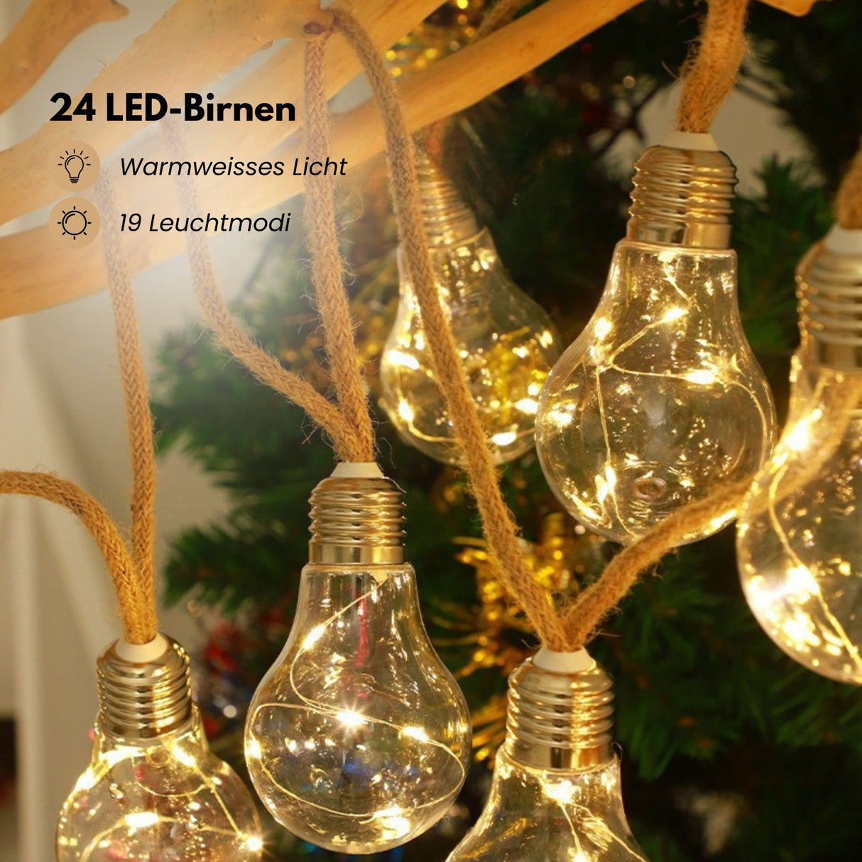 LED-Hanfseil-Lichterkette Lampe Gartenbeleuchtung Solar-Leuchtkette