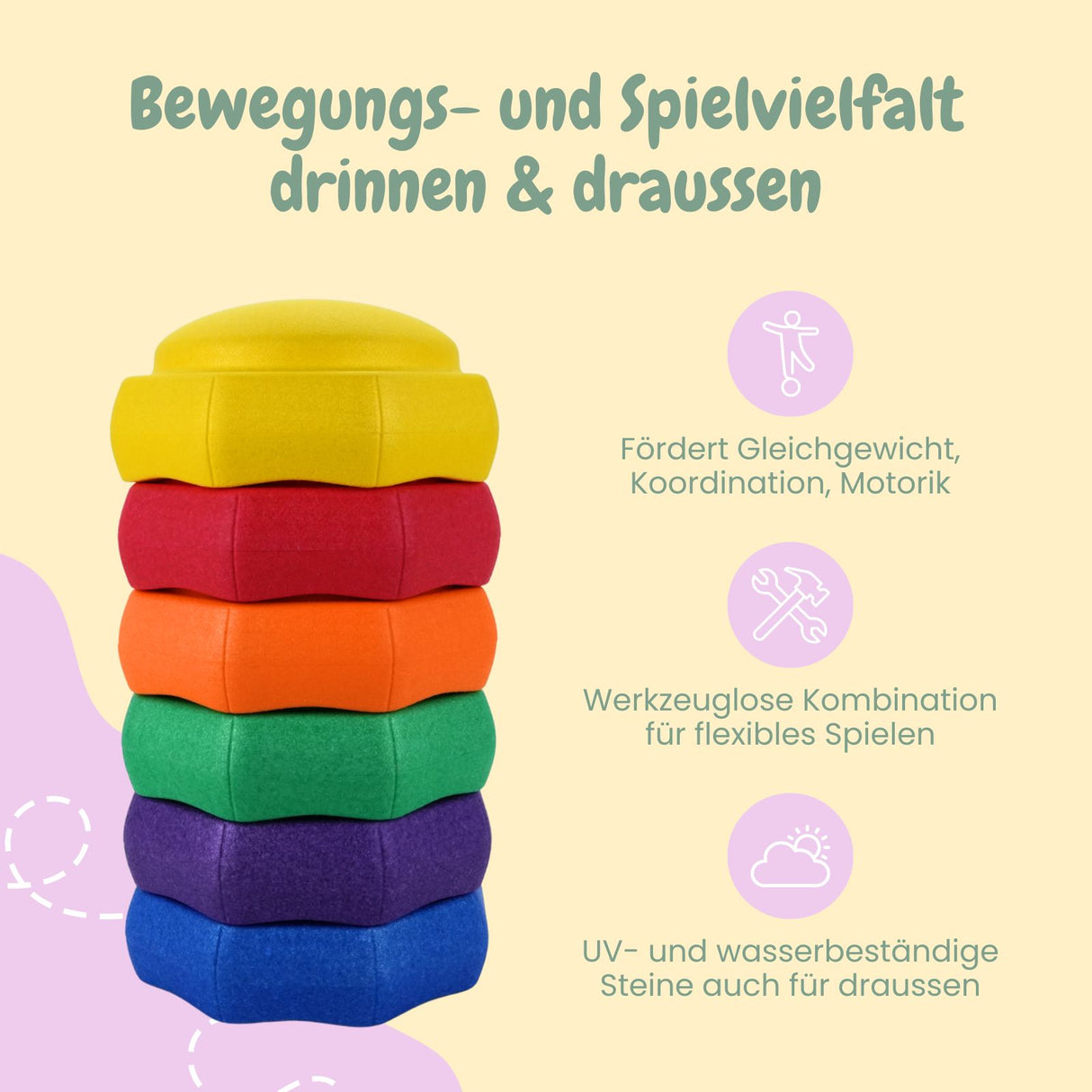 Holz-Balancierbrücken mit Motoriksteinen Balancier-Set mit Trittsteinen