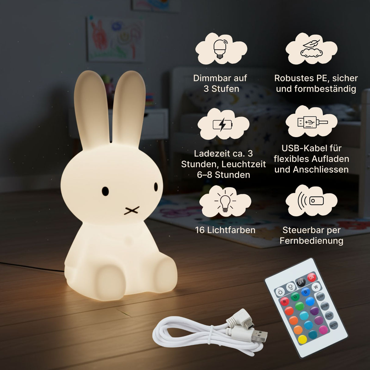 XXL LED-Hasen-Nachtlicht Dekoleuchte Lichtfigur Kinder-Schlaflicht