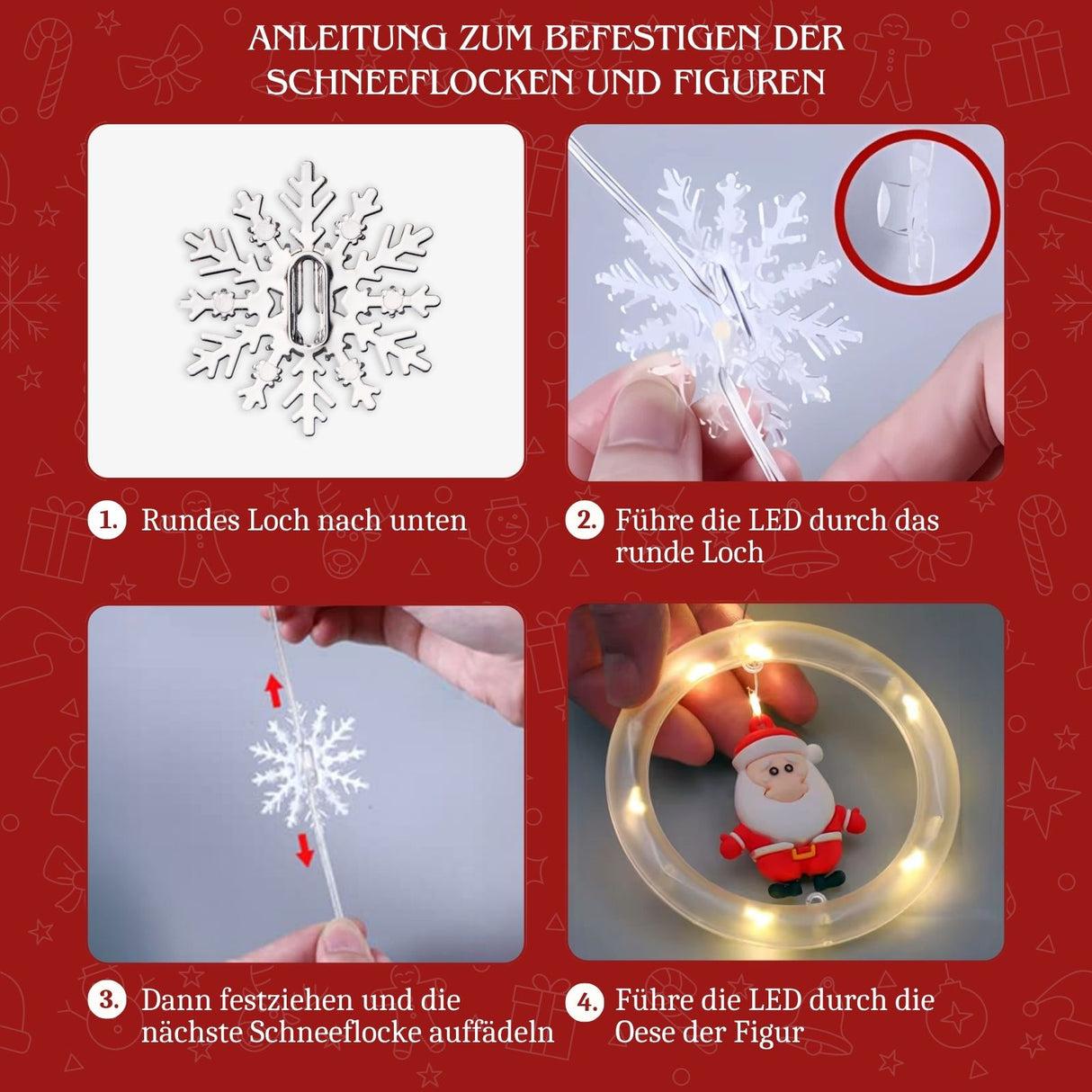 LED Weihnachtslichterkette 3m Lichtvorhang mit Ringen und Schneeflocken