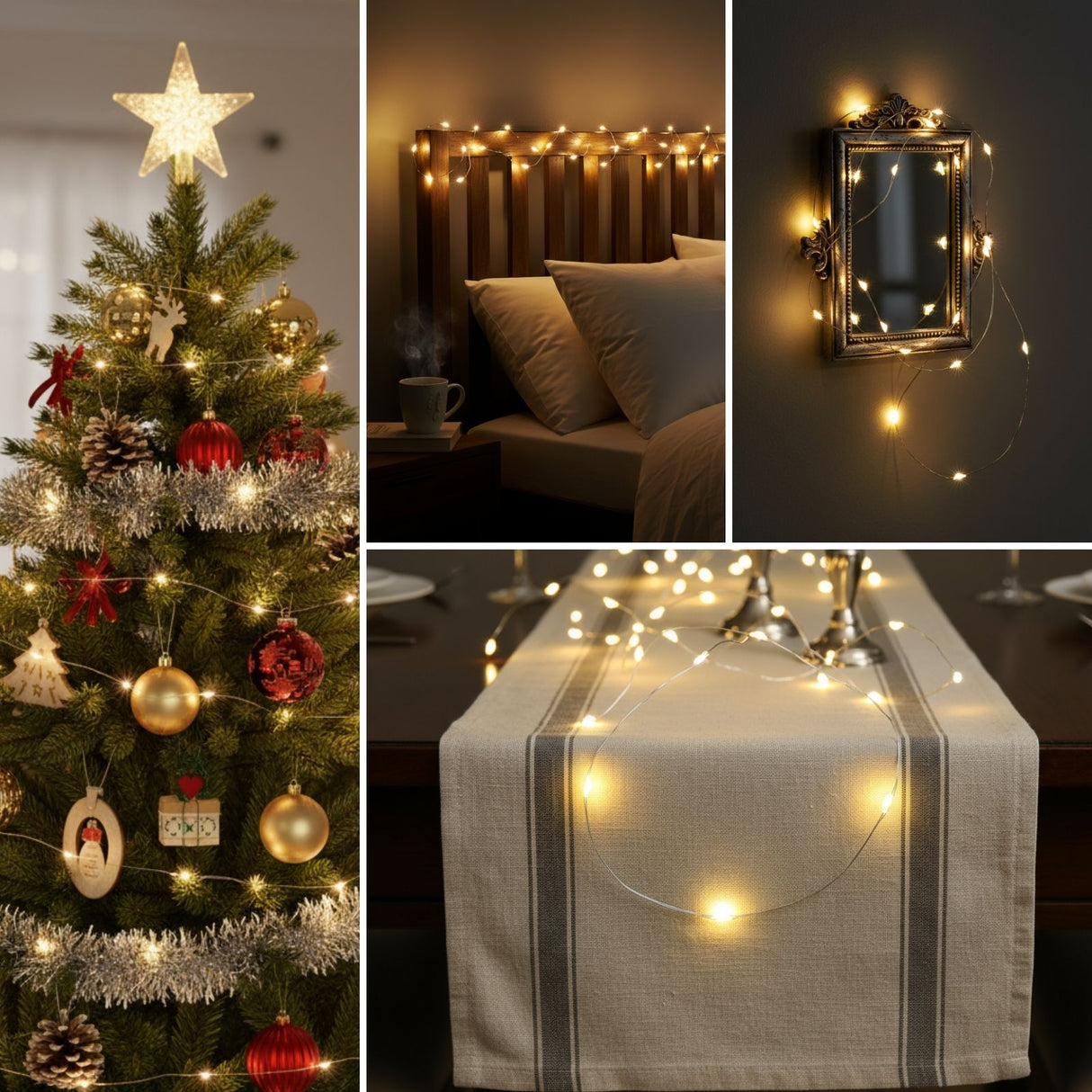 LED Kupferdraht-Lichterkette 2m Weihnachtslichterkette Deko-Lichter