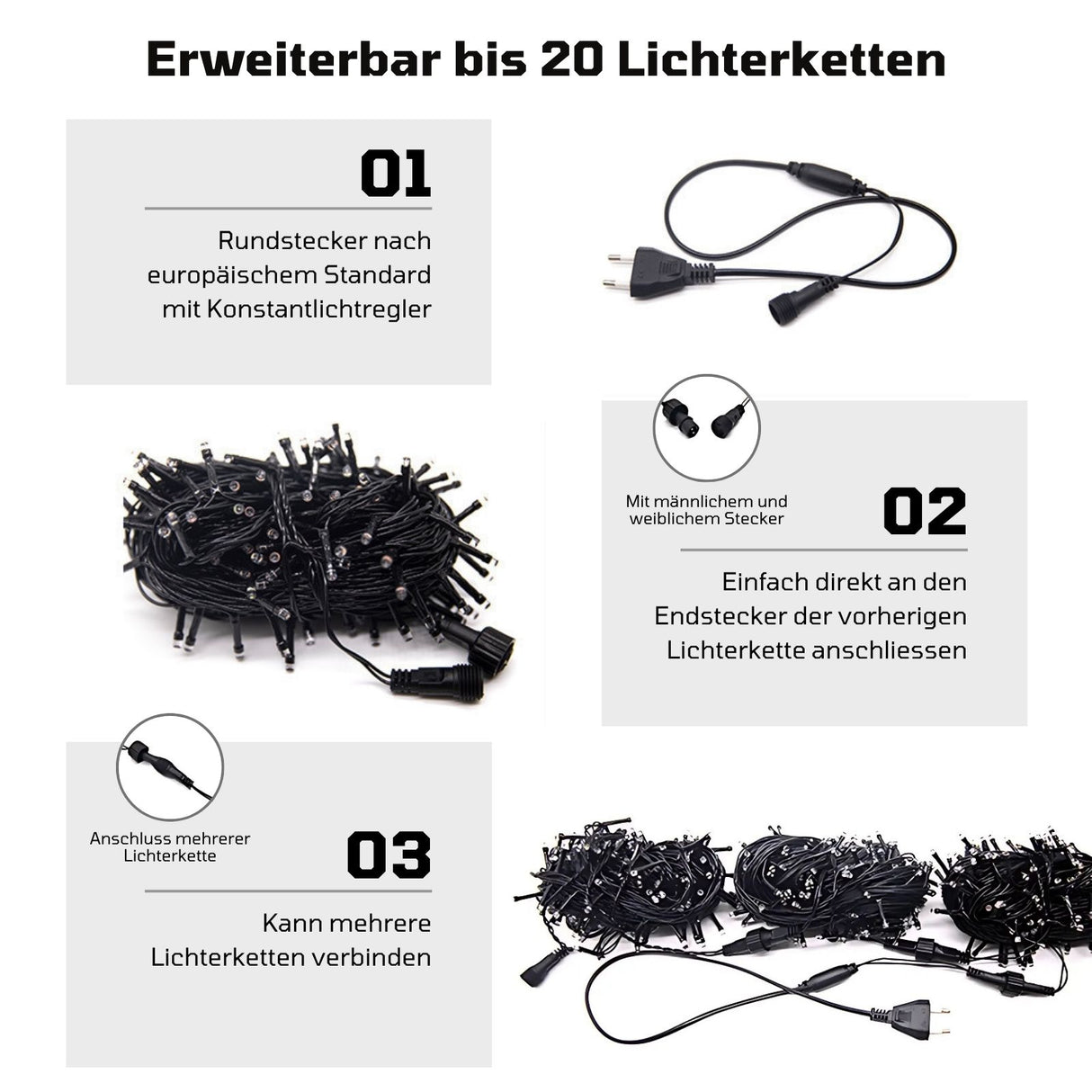Erweiterbare LED-Lichterkette 9.7m Verlängerung mit Steckverbindung