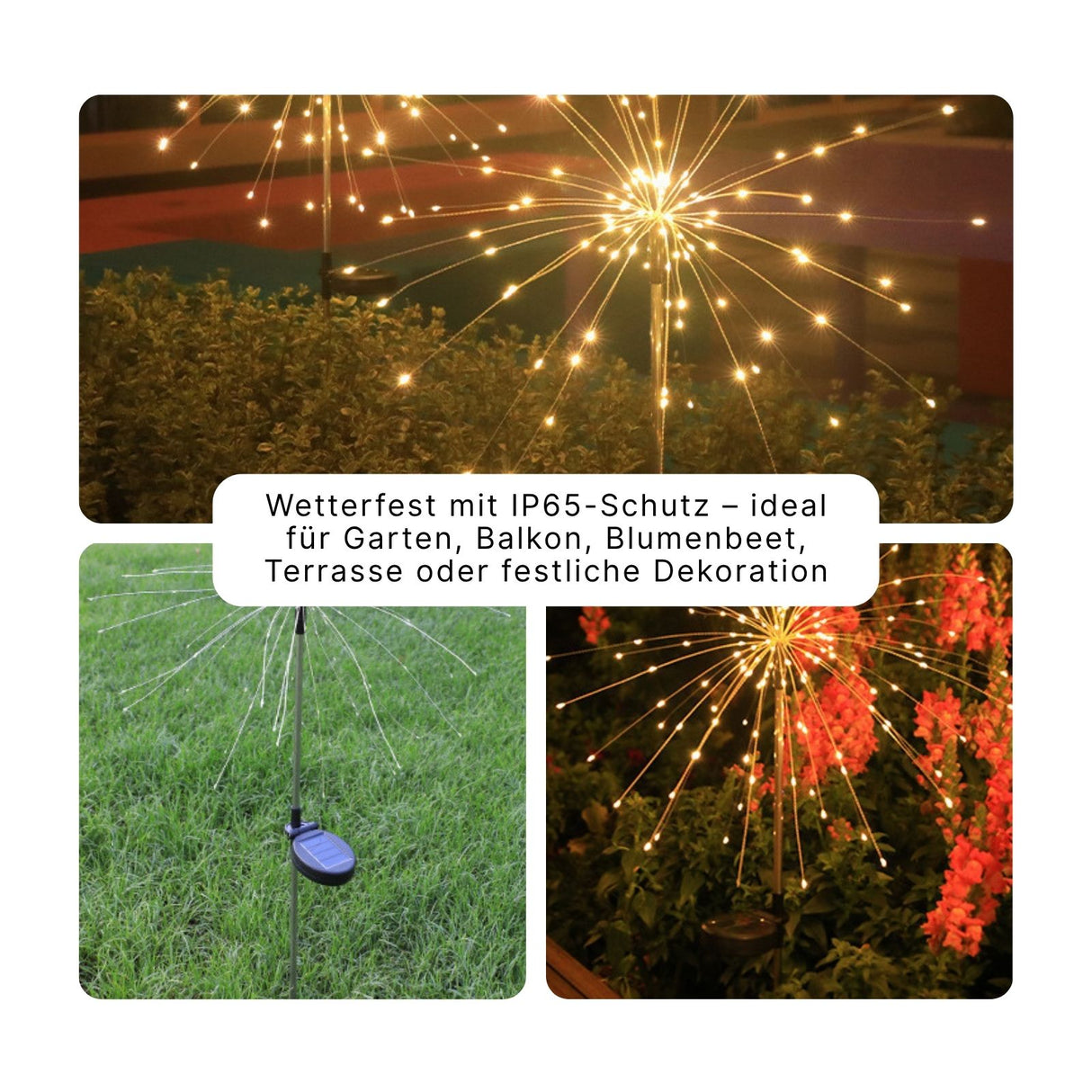 2er-Set LED Solar-Feuerwerkslichter Lichterkette Gartenleuchte Deko