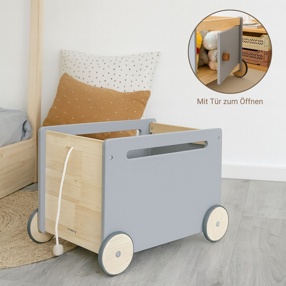 Spielzeugkiste auf Rollen Bücherkiste Spielzeugwagen Holz-Rollbox