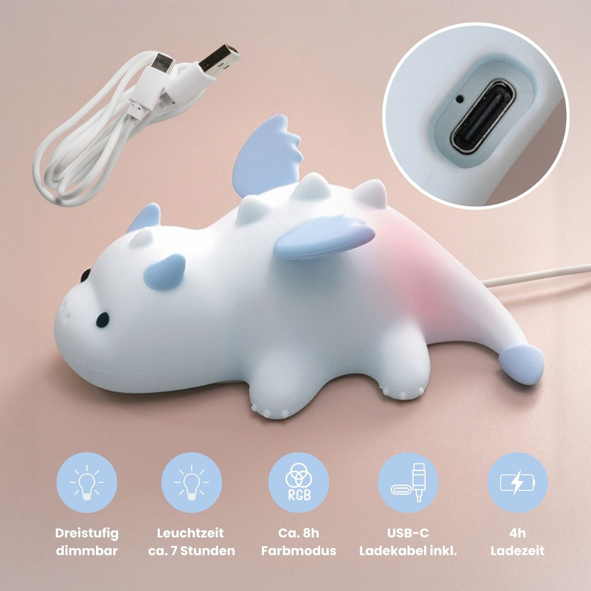 LED-Drachen-Nachtlicht Kinder-Nachttischlampe Tierlicht Tischleuchte