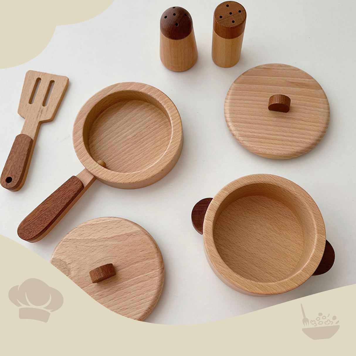 15-tlg. Holz-Küchenzubehör-Set Kinder-Kochgeschirr Kinder-Küchenset