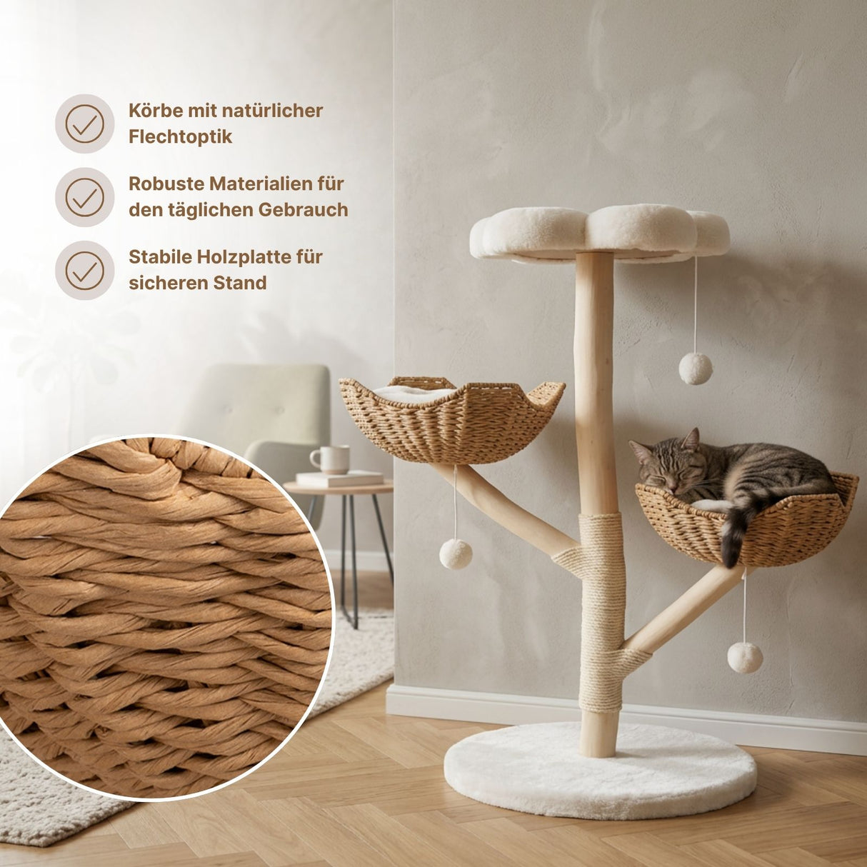 Kratzbaum mit Körben und Plattform Katzenbaum Katzenspielzeug Kletterbaum