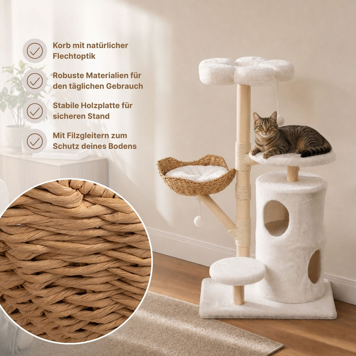 Kratzbaum mit Korb und Höhlen Katzenbaum Kletterbaum Katzenspielzeug