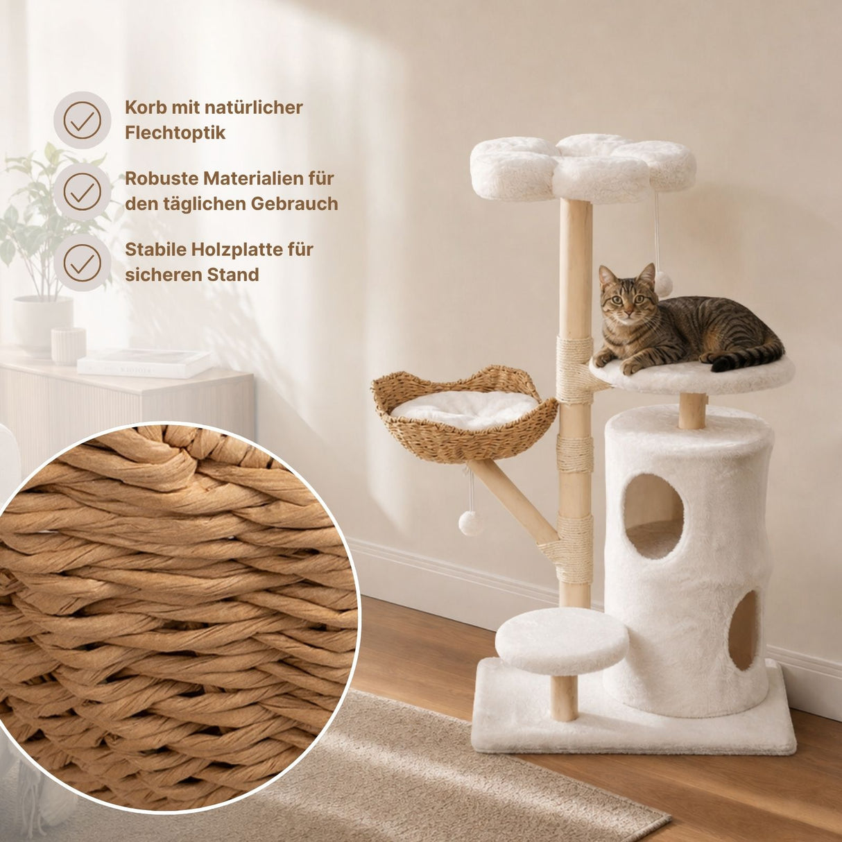 Kratzbaum mit Korb und Höhlen Katzenbaum Kletterbaum Katzenspielzeug