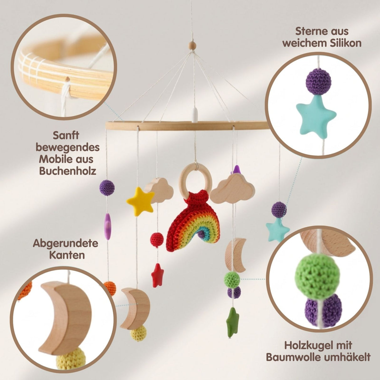 Mobile mit Halterung Regenbogen Babymobile mit Mobilearm