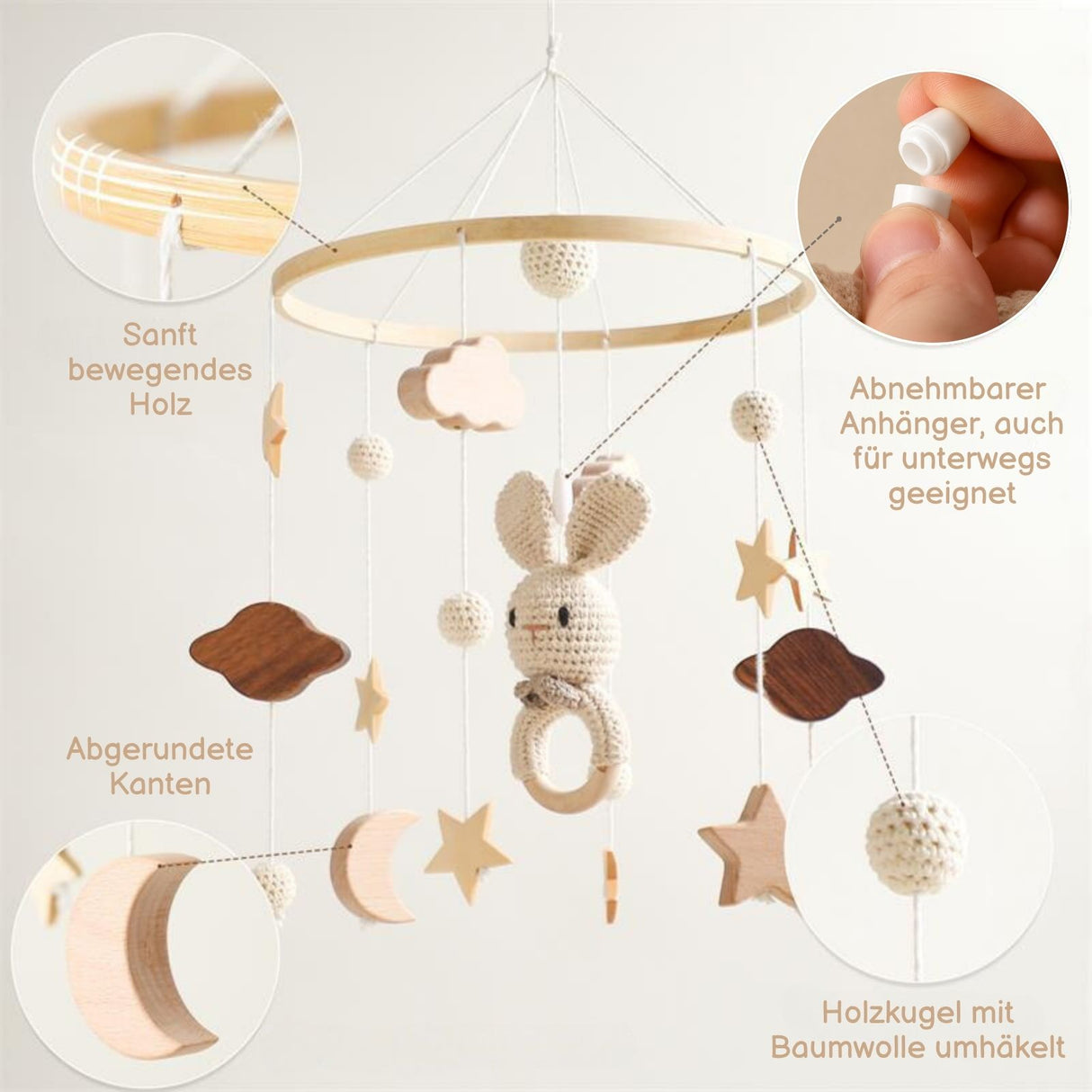 Mobile mit Halterung Hase Beige Babymobile mit Glockenhalter