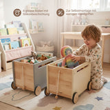 2er-Set Holz-Spielzeugkiste auf Rollen Bücherkiste Spielzeugtruhe