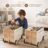 2er-Set Holz-Spielzeugkiste auf Rollen Spielzeugtruhe Bücherkiste