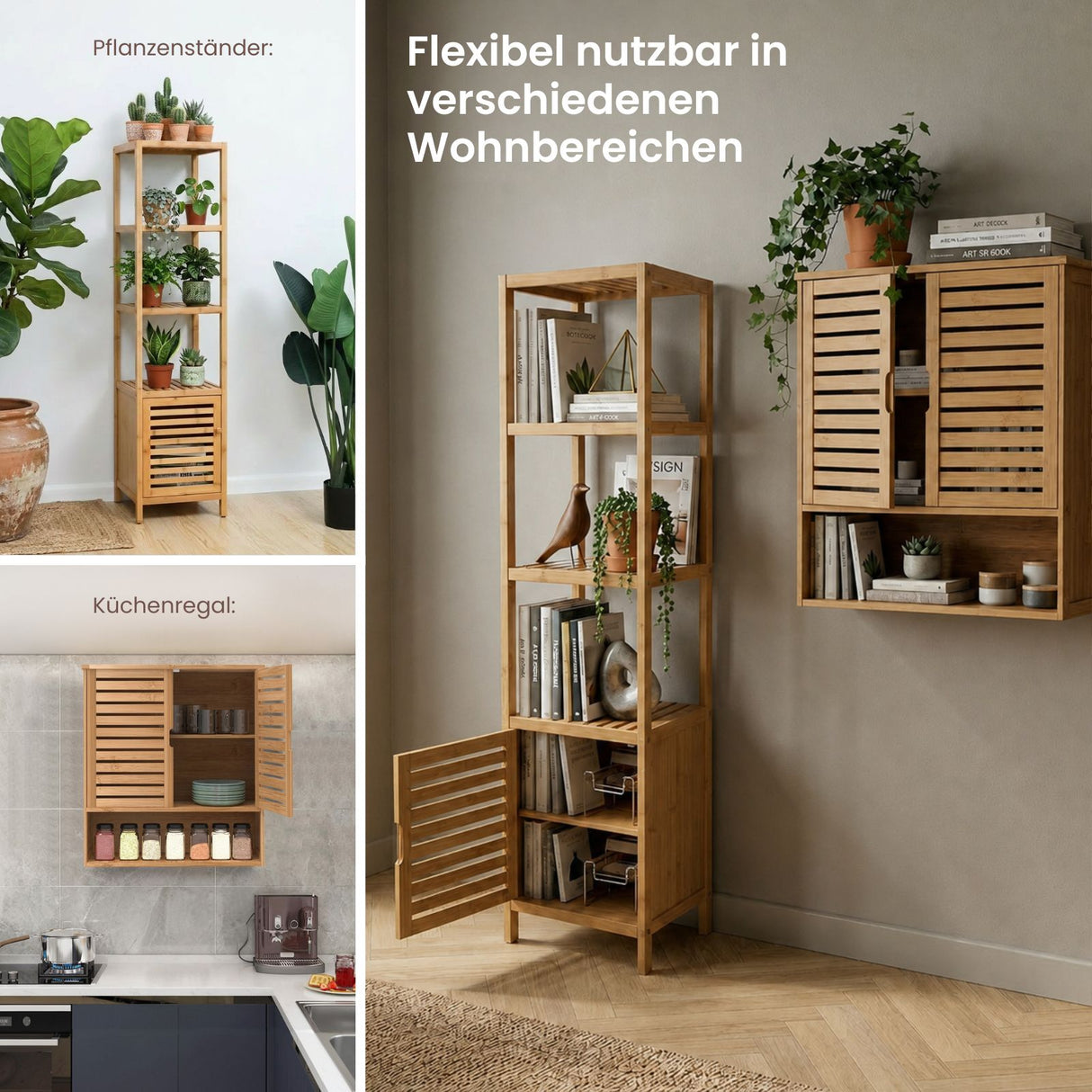 Bambus-Möbel-Set Badregal mit Schrank und Hängeschrank