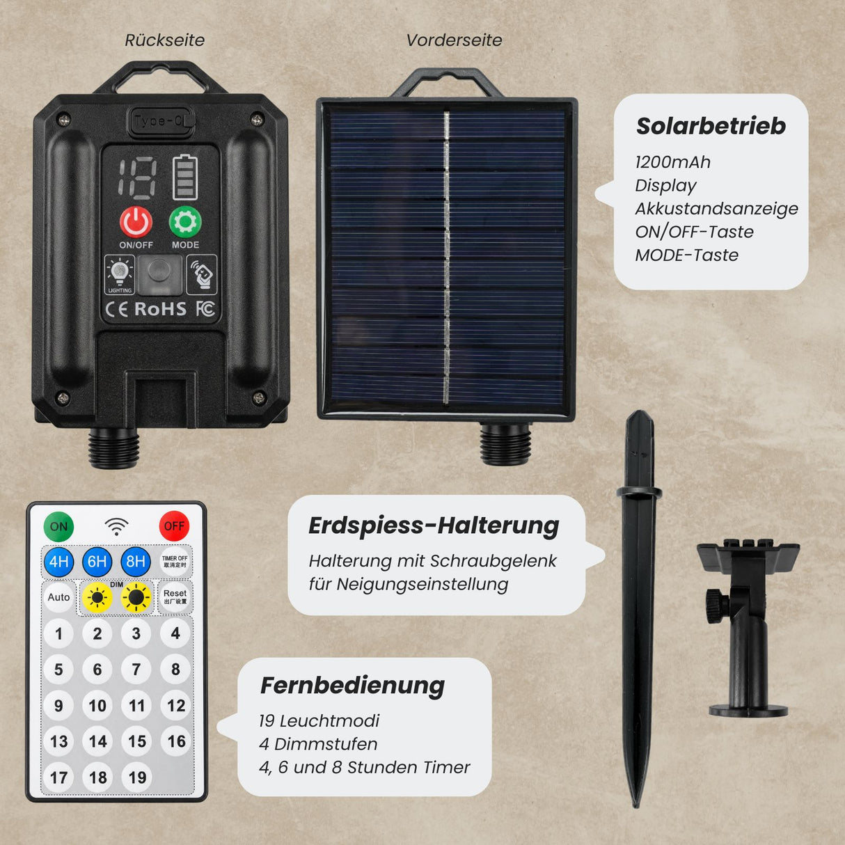 LED-Hanfseil-Dekoleuchte 10m Solarleuchte Gartenlicht Gartenbeleuchtung