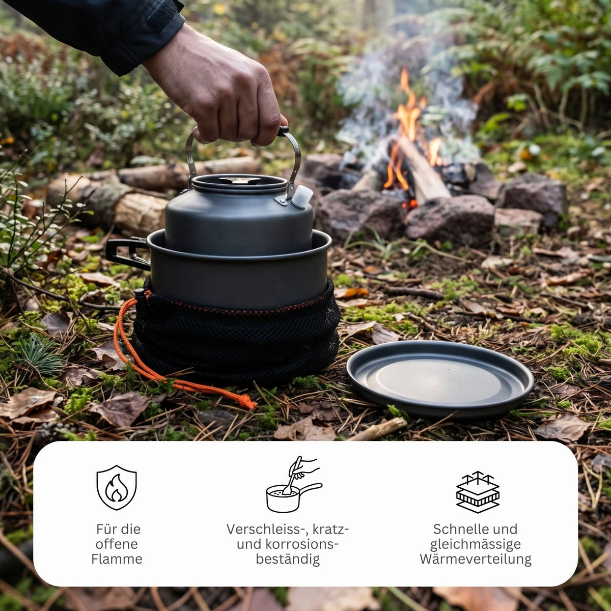 4-tlg. Campinggeschirr Outdoor-Kochgeschirr-Set Kochtopf Bratpfanne