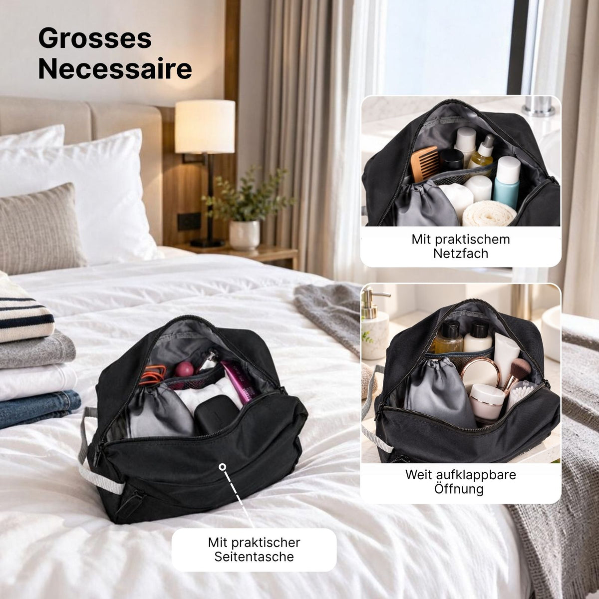 3-tlg. Necessaire-Set Kulturbeutel Kosmetiktasche Toilettentasche