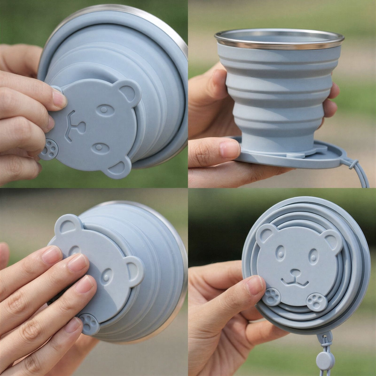 Faltbarer Silikonbecher mit Deckel Trinkbecher Faltbecher Reisebecher