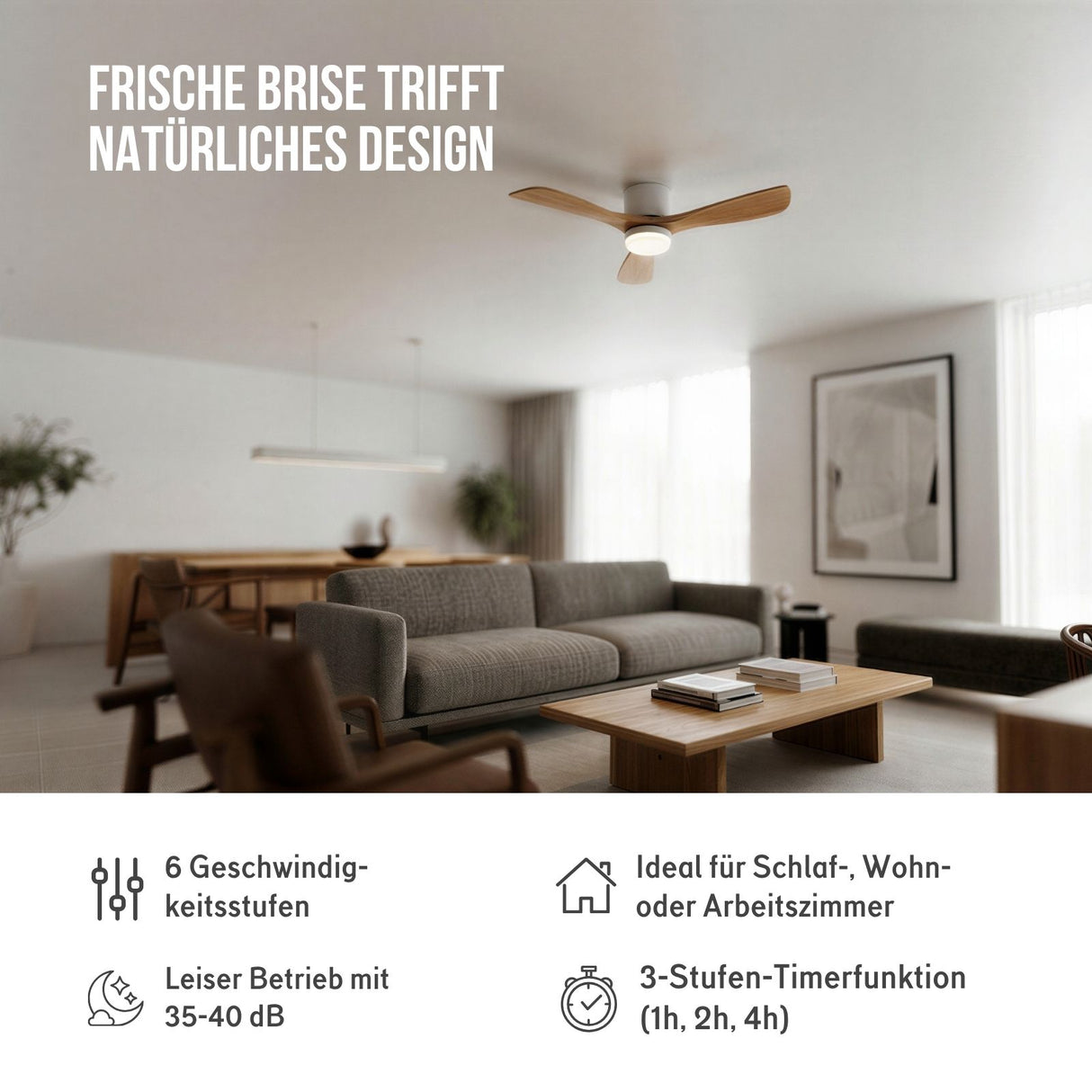 Holz-Deckenventilator LED-Deckenventilator Deckenlüfter Deckengebläse