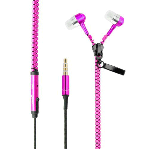 Stereo Bass Reisverschluss in Ear Kopfhörer Microfon + vergoldete AUX-Stecker + ON OFF - Pink