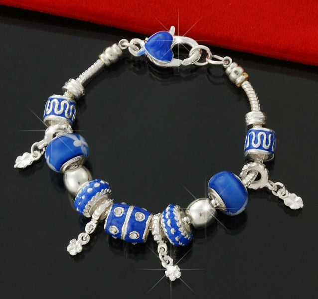 Armband versilbert mit 4x Charms / 9x Beads Perle - 20cm