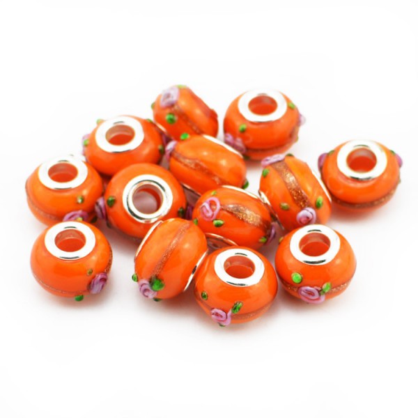 Glas Bead versilbert 925 - Silbrig Orange