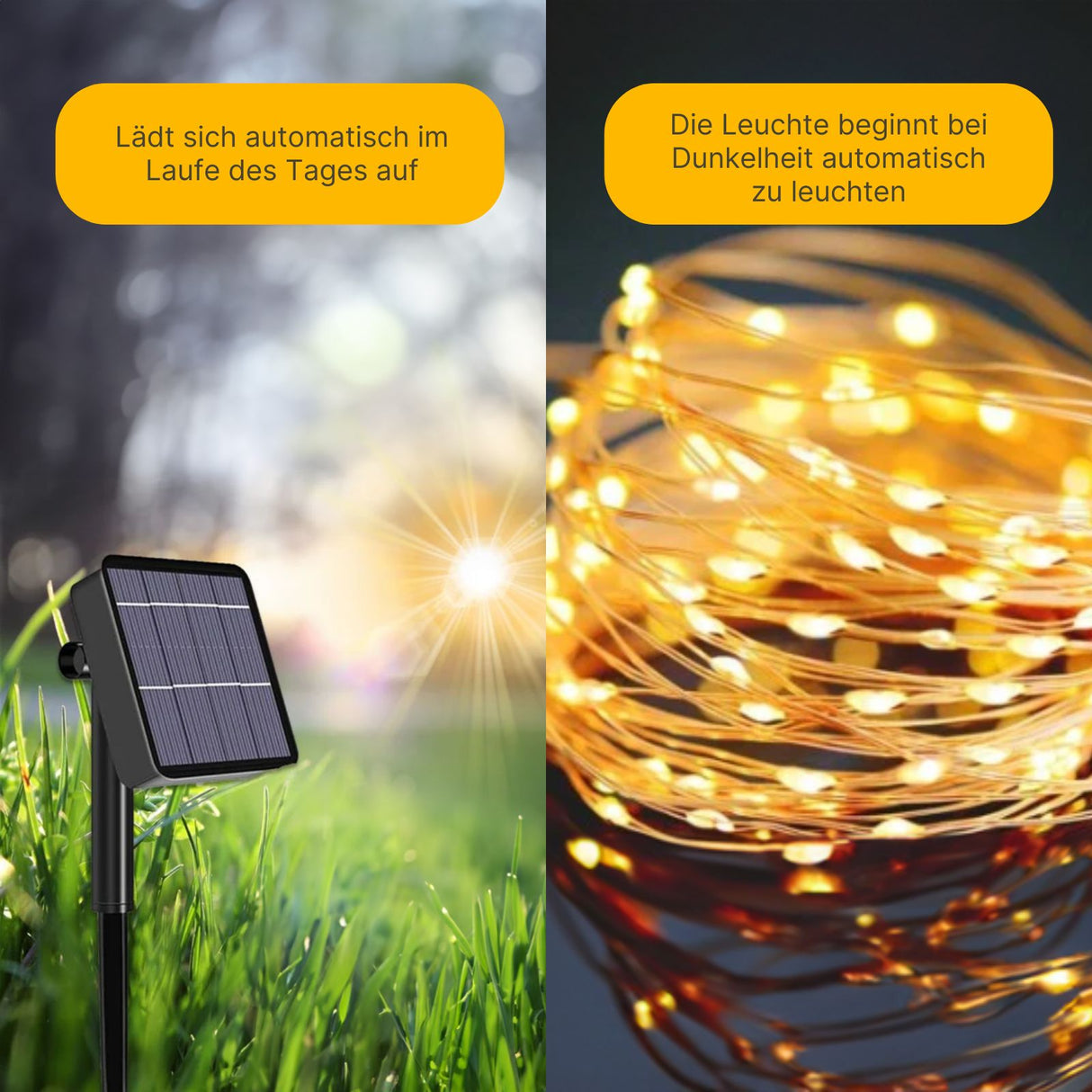 22m LED Leuchtgirlande Solar-Lichterkette Gartenbeleuchtung Warmweiss