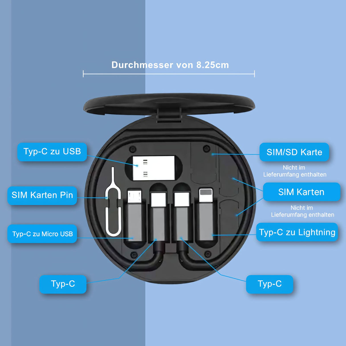 5-in-1 Kabelbox Adapter-Box USB-Etui Datenkabel-Set USB-Reisehülle