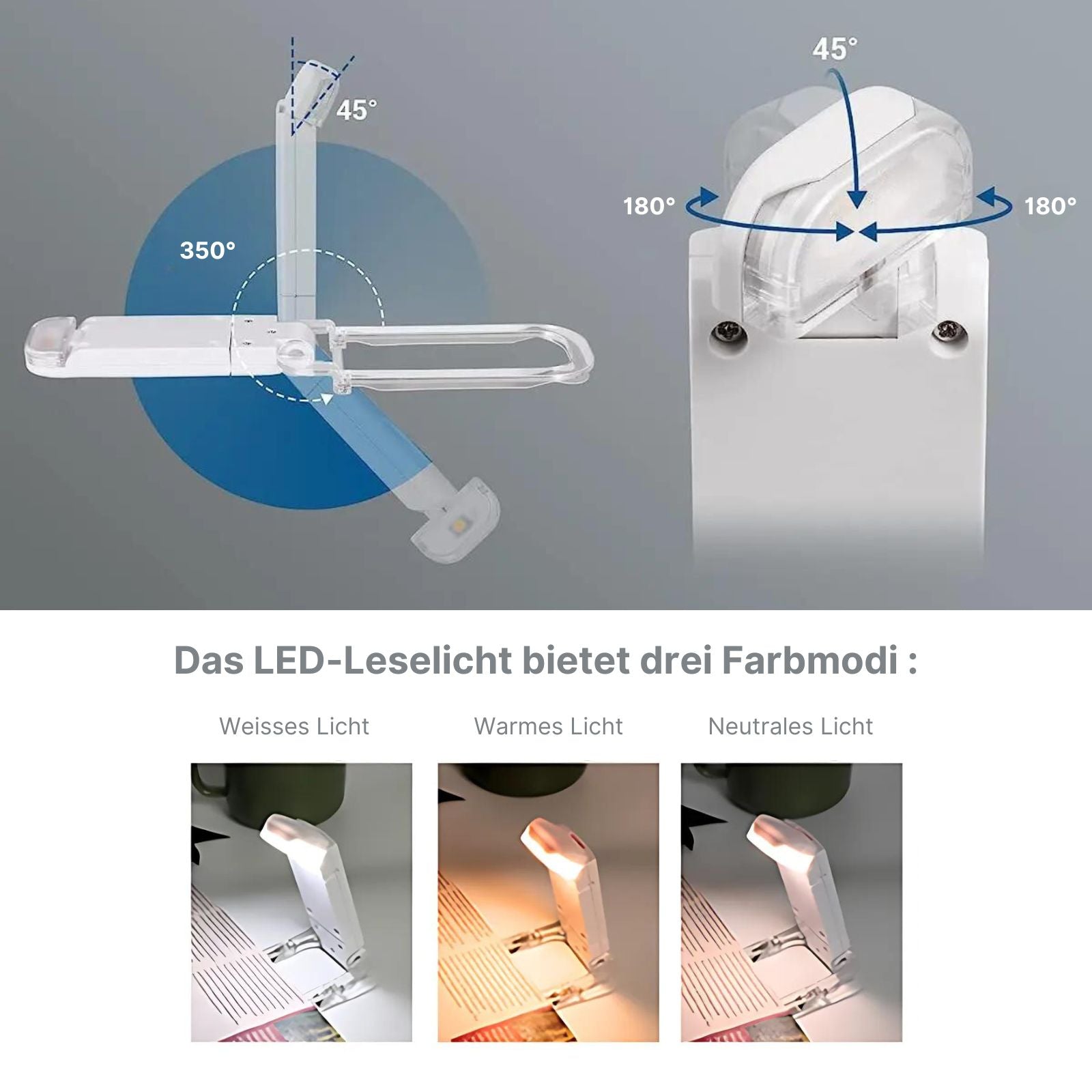 Alomejor Clip-Leselampe LED – USB-aufladbar, Flexibler Schwanenhals, Verstellbarer Arm (8 LEDs)
