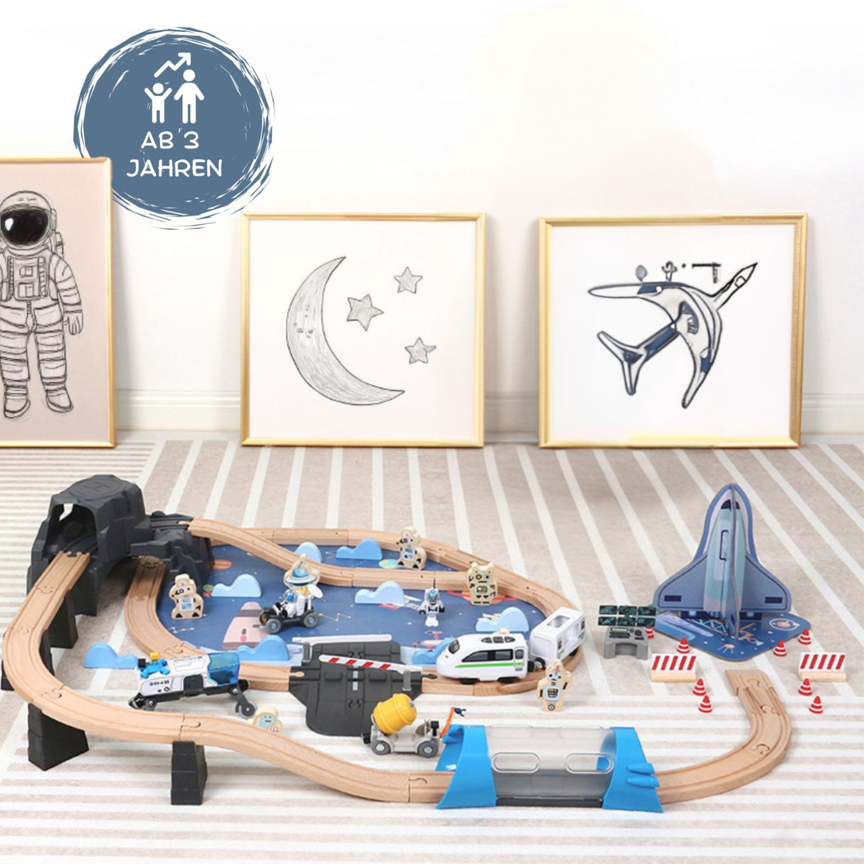 89-tlg. Holzeisenbahn-Set Weltraum-Spielzeugeisenbahn Kinderspielzeug