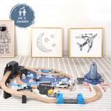 89-tlg. Holzeisenbahn-Set Weltraum-Spielzeugeisenbahn Kinderspielzeug