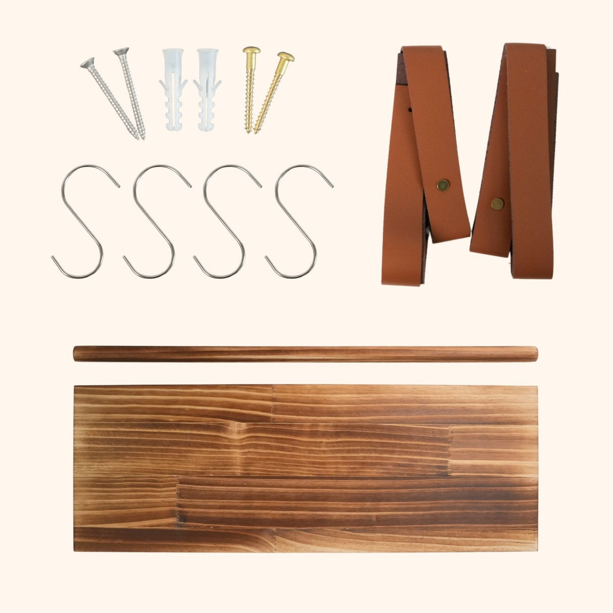 Wandregal 60cm mit Lederbändern und Holzstab Dekoregal Hängeregal