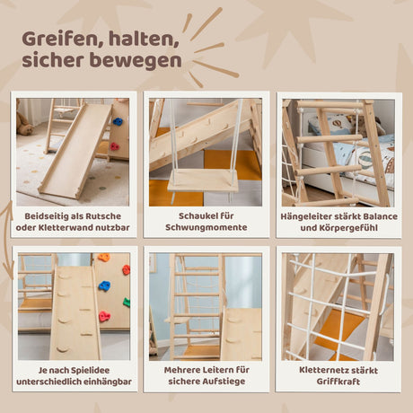 Holz-Klettergerüst mit Schaukel und Rutsche Kletterturm Spielzelt
