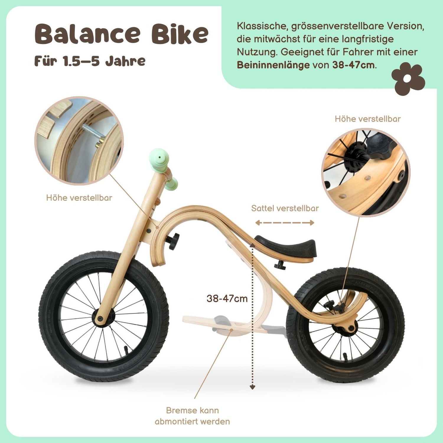 kinderfahrrad 3-5 jahre Baby Balance Bike 3 in 1 Lauflernrad Laufrad Kinderfahrrad aus Holz – Hermex.ch