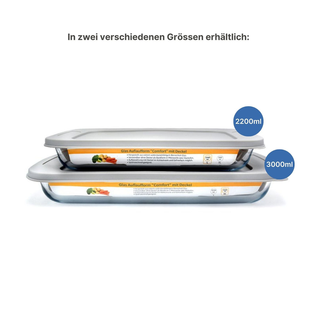 Glas-Auflaufform mit Deckel Backofenform Vorratsbehälter Ofenform