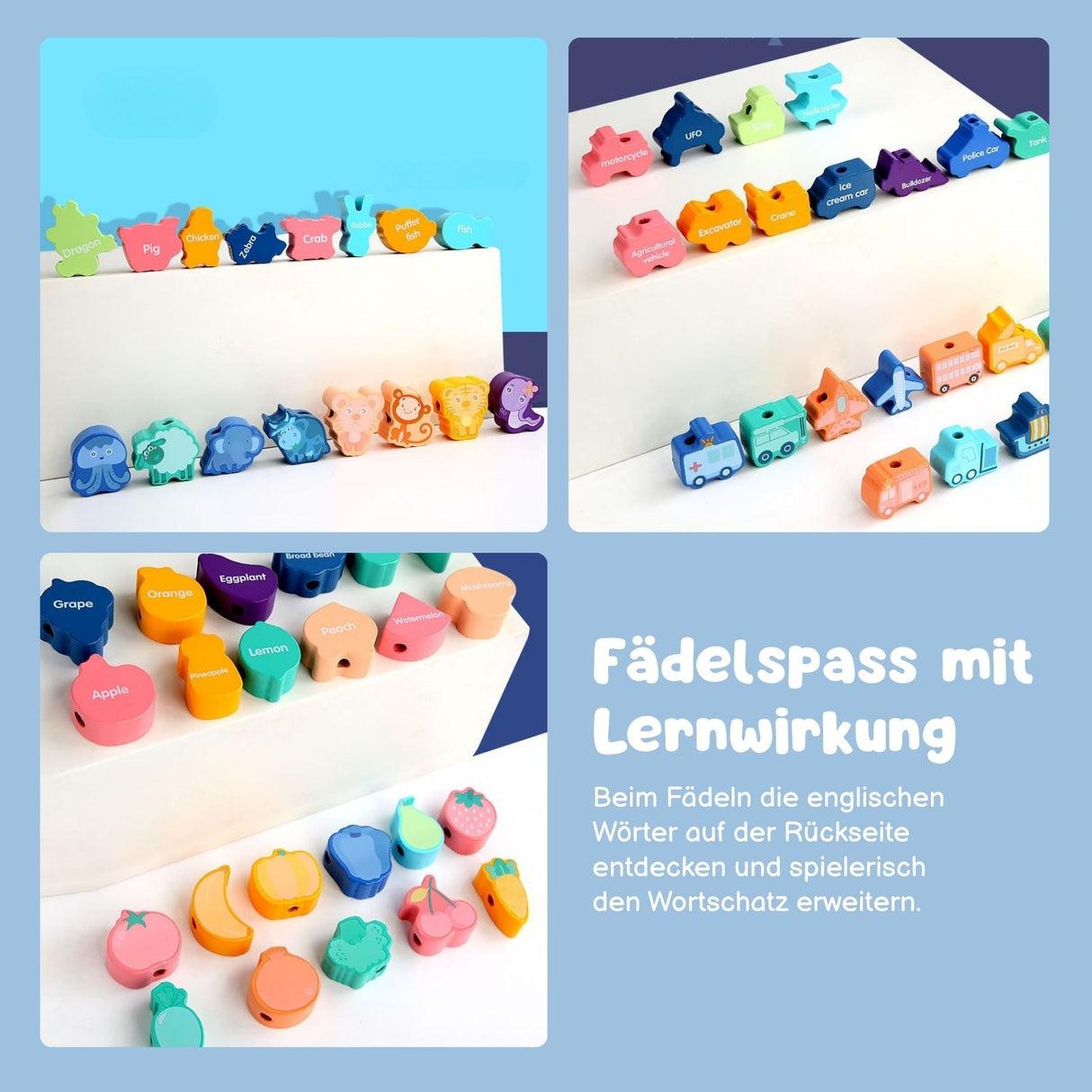 148-tlg. Holz-Fädelspiel Motorikspielzeug Holzperlenspiel Spielzeug